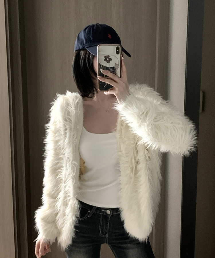 フード付きファカーディガン IVORY