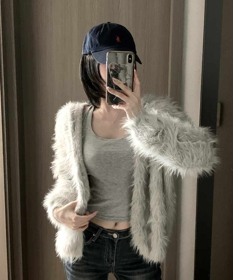 フード付きファカーディガン GREY