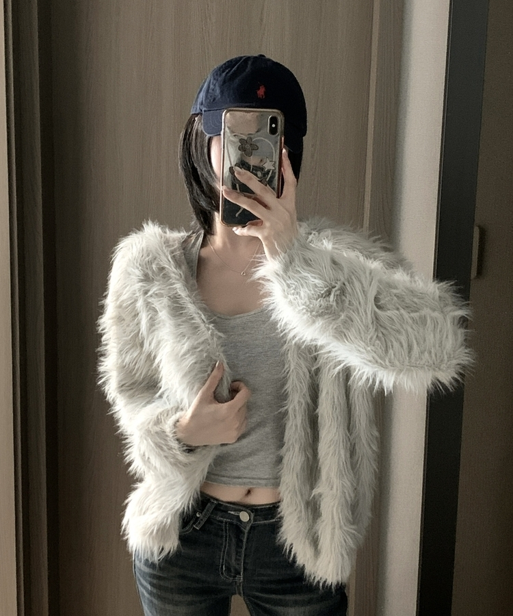 フード付きファカーディガン GREY