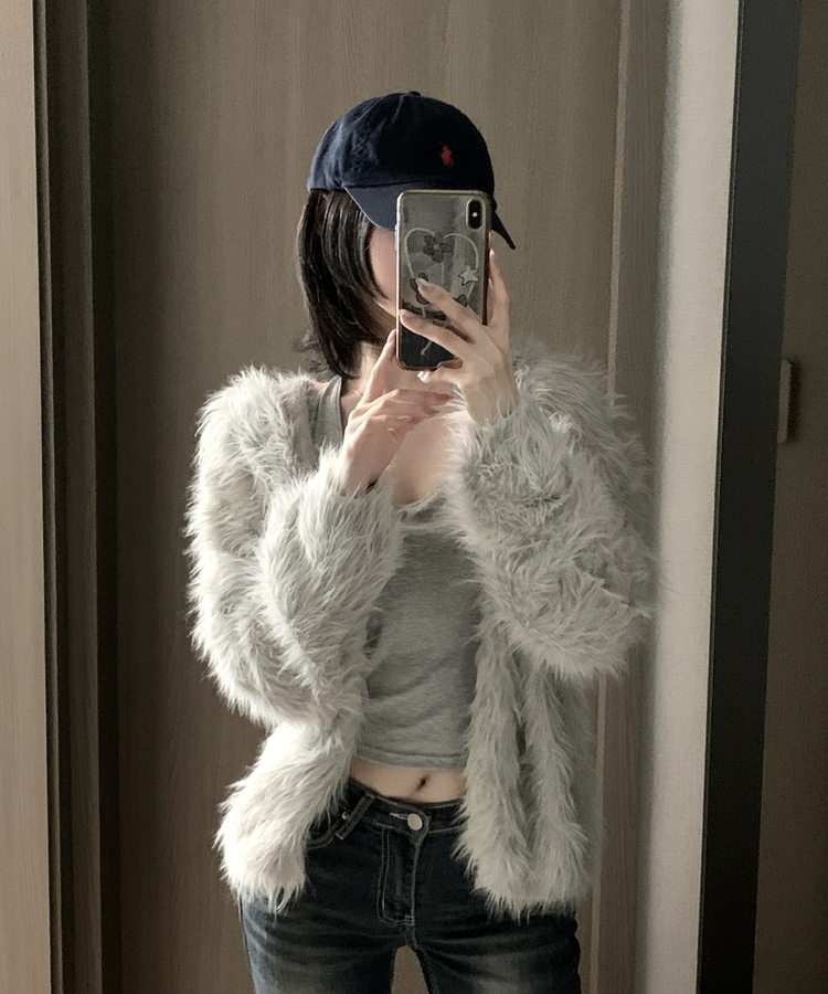 フード付きファカーディガン GREY