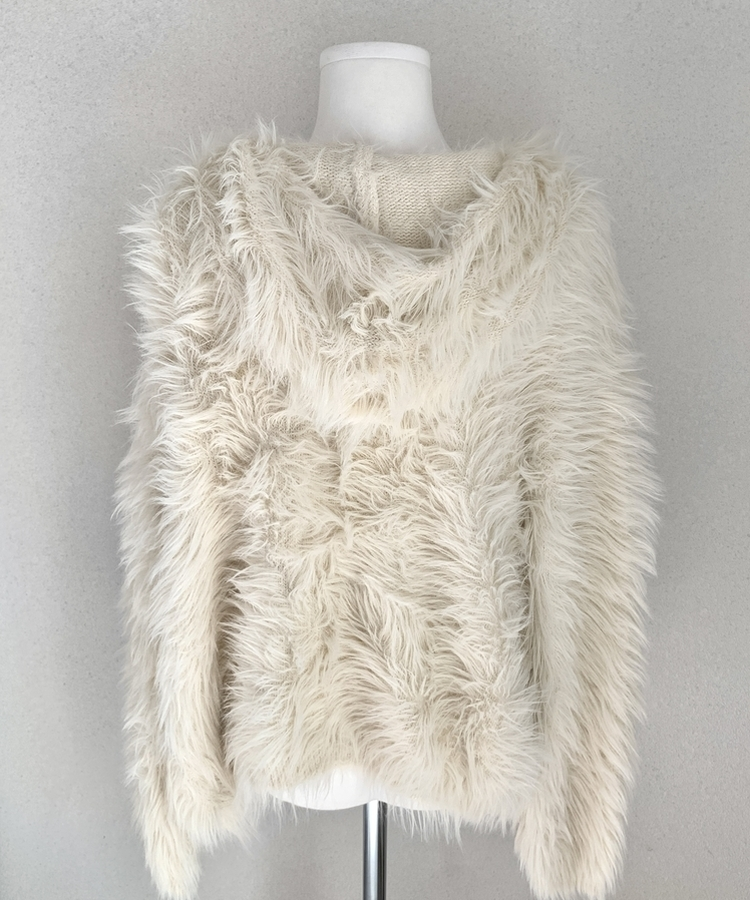 フード付きファカーディガン