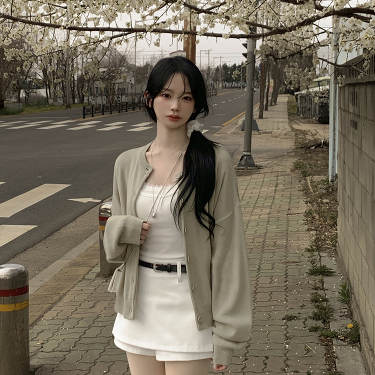 여리여리 라운드 루즈핏 니트 봄가디건 벚꽃룩 클로버 연두가디건 봄코디 올리브