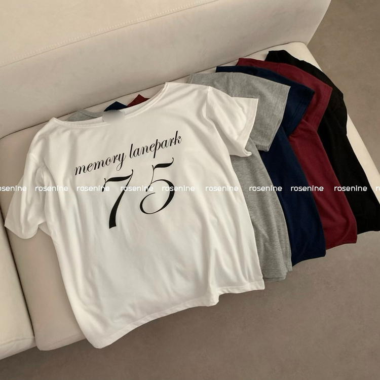 레터링 75 원숄더 루즈핏 오버핏 반팔티 여름 반팔 여름옷 오프숄더 상의