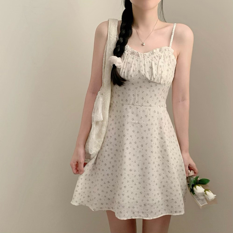 花柄ストラップキャミミニワンピース WHITE