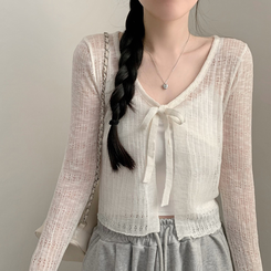 リボンシースルーパンチングカーディガン(7color) WHITE