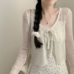 リボンシースルーパンチングカーディガン(7color) WHITE