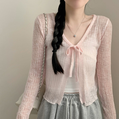 リボンシースルーパンチングカーディガン(7color) PINK