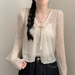 リボンシースルーパンチングカーディガン(7color) BEIGE