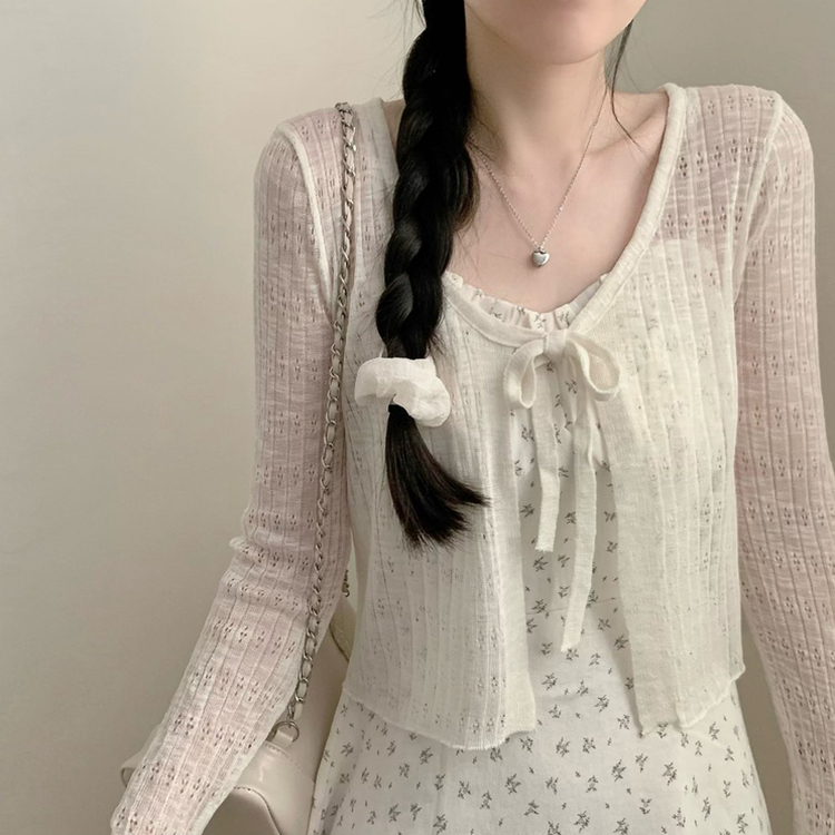 リボンシースルーパンチングカーディガン(7color) WHITE