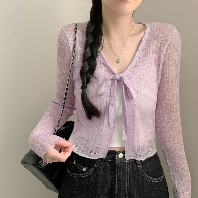 リボンシースルーパンチングカーディガン(7color) PURPLE