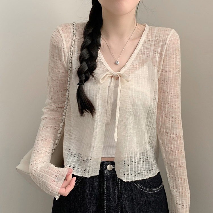 リボンシースルーパンチングカーディガン(7color) BEIGE