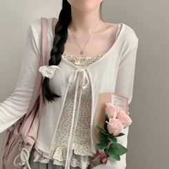 【SET】フラワーレースフリルキャミソール カーディガン IVORY