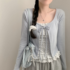 【SET】フラワーレースフリルキャミソール カーディガン SKY BLUE