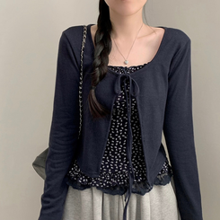 【SET】フラワーレースフリルキャミソール カーディガン NAVY