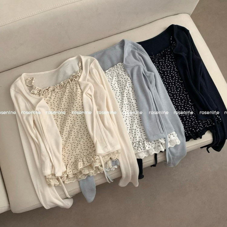 【SET】フラワーレースフリルキャミソール カーディガン