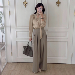 ロングワイドピンテックスラックス(5color) DEEP BEIGE