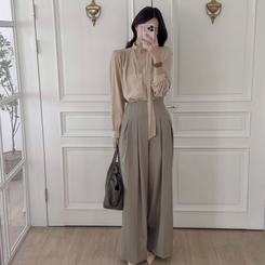 ロングワイドピンテックスラックス(5color) DEEP BEIGE