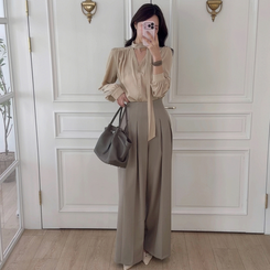 ロングワイドピンテックスラックス(5color) DEEP BEIGE