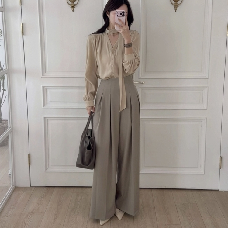 ロングワイドピンテックスラックス(5color) DEEP BEIGE