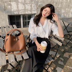 タイ付きワイドピンテックロングスラックス BLACK