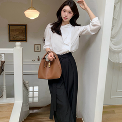 タイ付きワイドピンテックロングスラックス BLACK