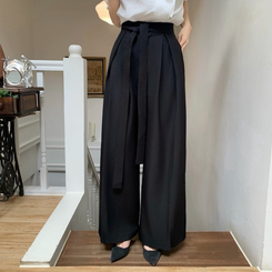 タイ付きワイドピンテックロングスラックス BLACK