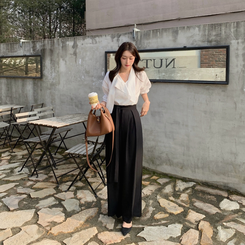 タイ付きワイドピンテックロングスラックス BLACK