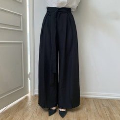 タイ付きワイドピンテックロングスラックス BLACK