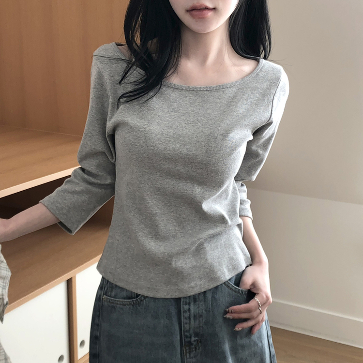 ベーシック7分丈コットンTシャツ GREY