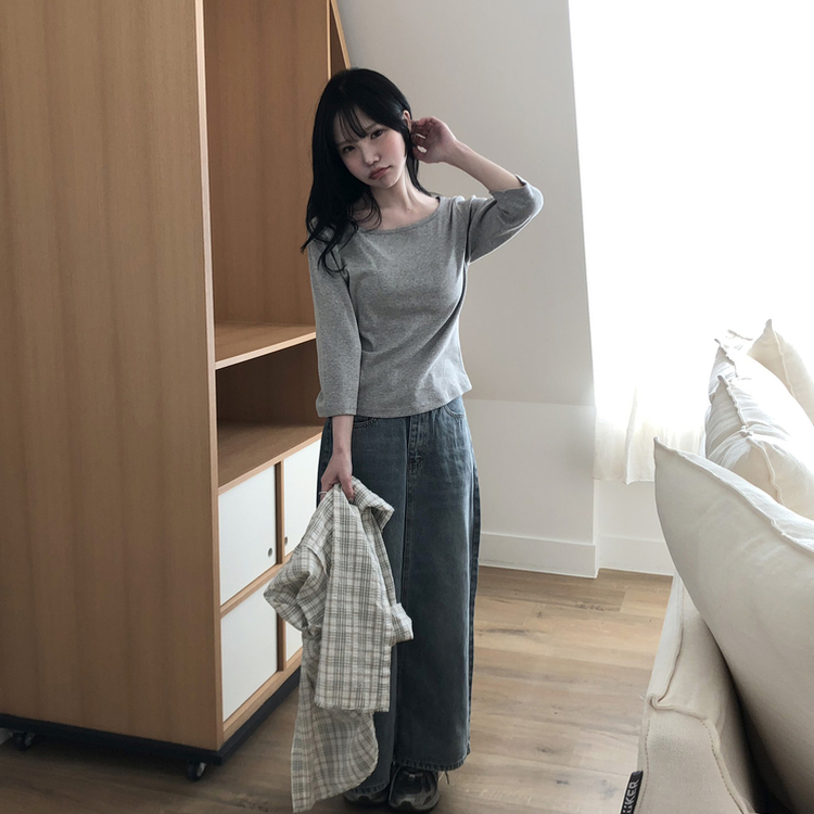 ベーシック7分丈コットンTシャツ GREY