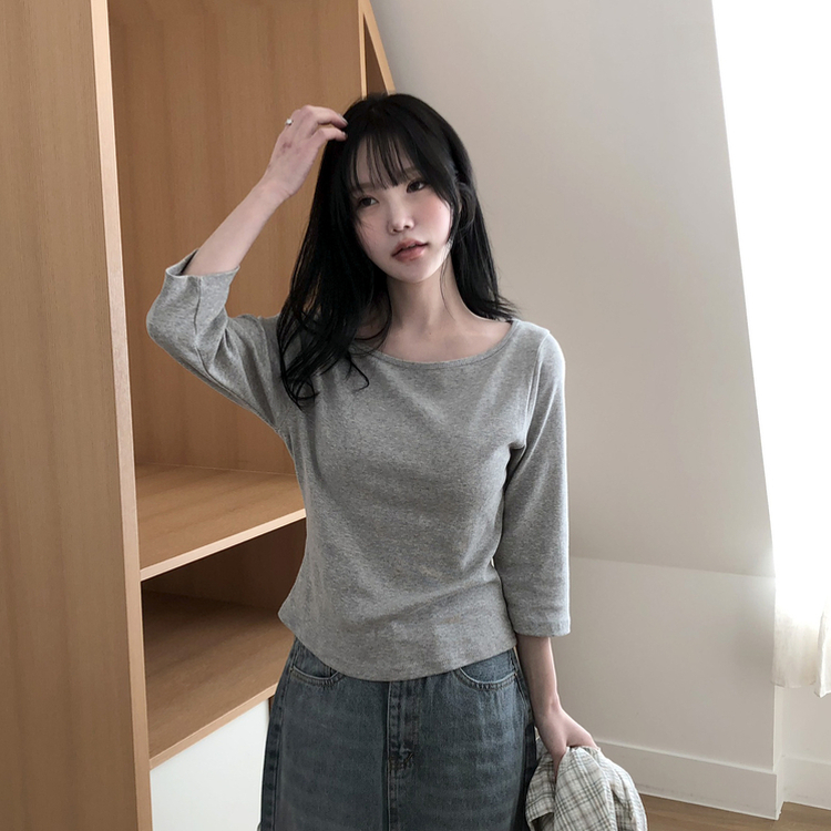 ベーシック7分丈コットンTシャツ GREY