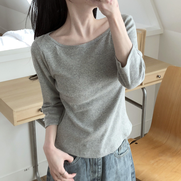 ベーシック7分丈コットンTシャツ GREY
