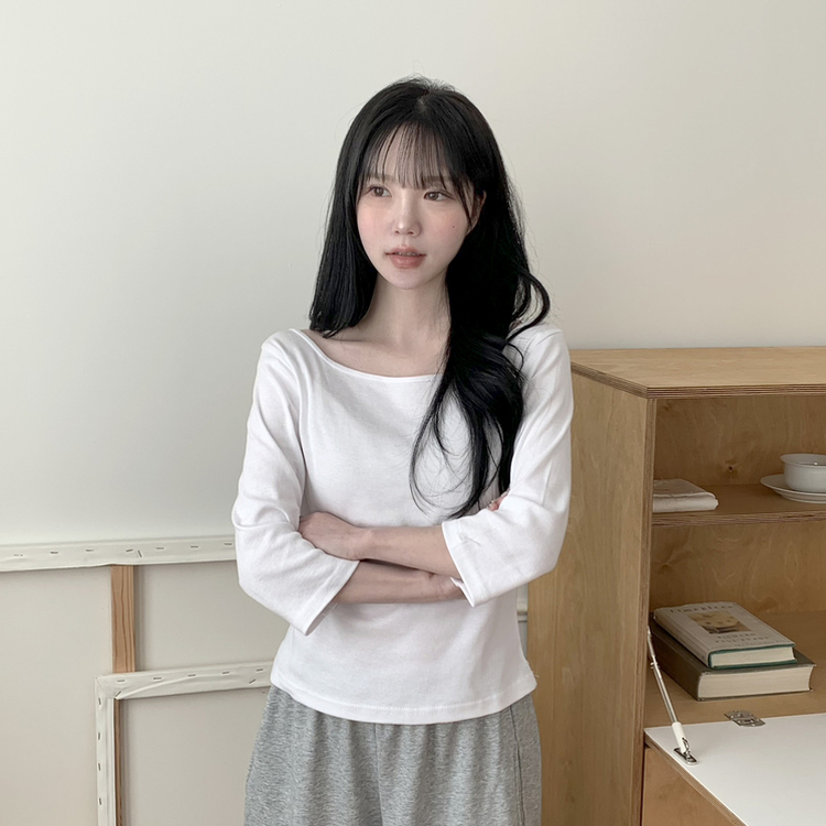 ベーシック7分丈コットンTシャツ IVORY