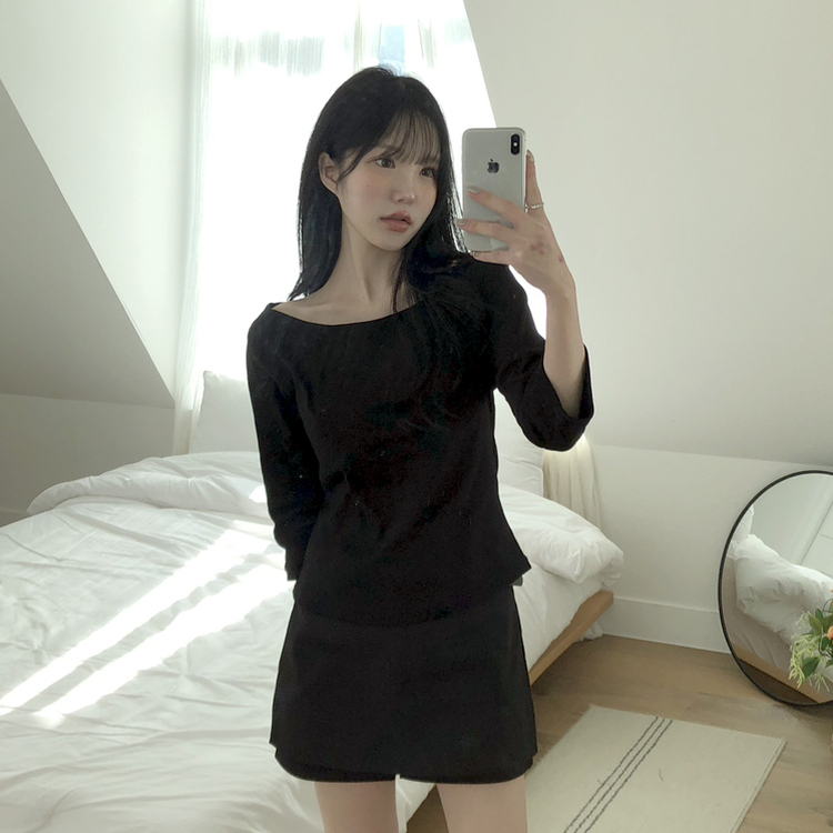 ベーシック7分丈コットンTシャツ BLACK
