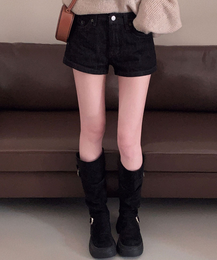 핫한 언니st콤팩트 생지 데님 마이크로 숏 팬츠 흑청