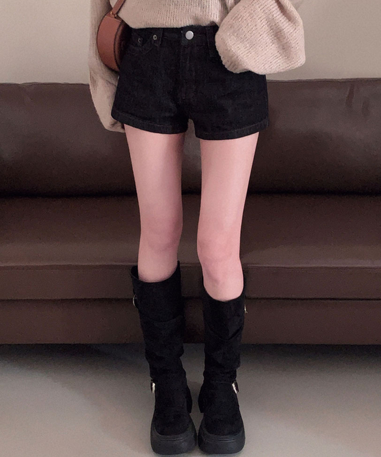 핫한 언니st콤팩트 생지 데님 마이크로 숏 팬츠 흑청