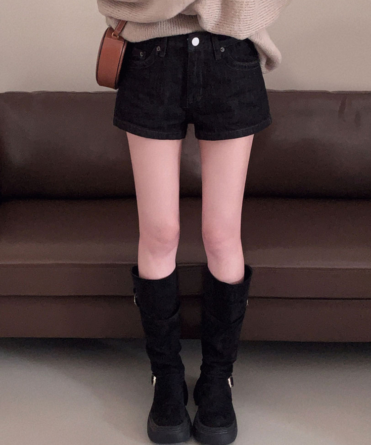 핫한 언니st콤팩트 생지 데님 마이크로 숏 팬츠 흑청