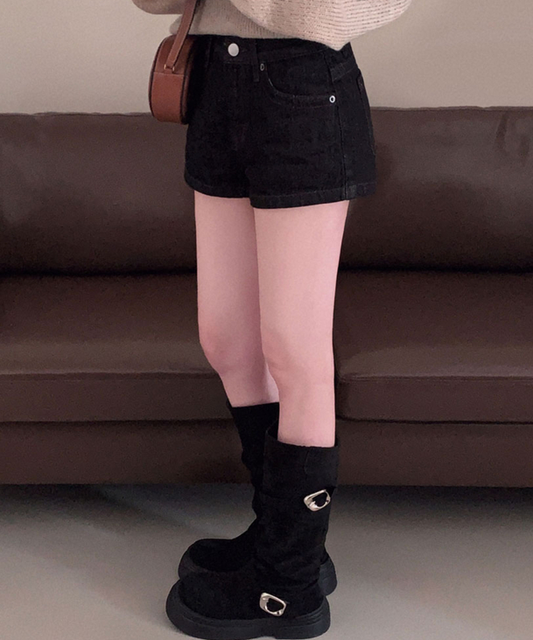 핫한 언니st콤팩트 생지 데님 마이크로 숏 팬츠 흑청