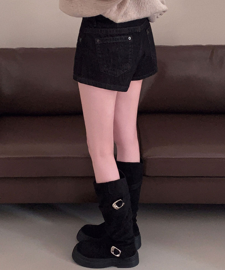 핫한 언니st콤팩트 생지 데님 마이크로 숏 팬츠 흑청