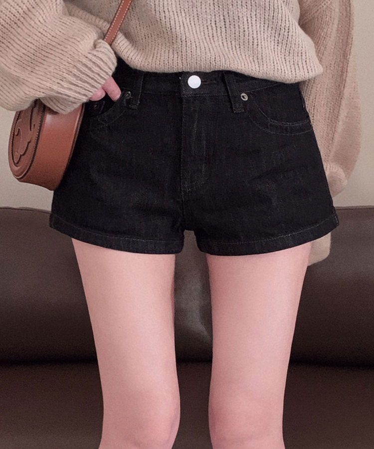 핫한 언니st콤팩트 생지 데님 마이크로 숏 팬츠 흑청