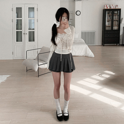 プリーツミニAラインスカート CHARCOAL