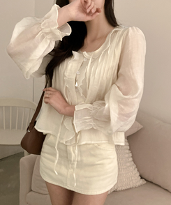シフォンフリルシースルーブラウス CREAM