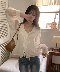 シフォンフリルシースルーブラウス WHITE