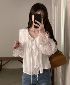 シフォンフリルシースルーブラウス WHITE
