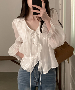 シフォンフリルシースルーブラウス WHITE