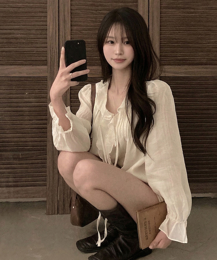 シフォンフリルシースルーブラウス CREAM