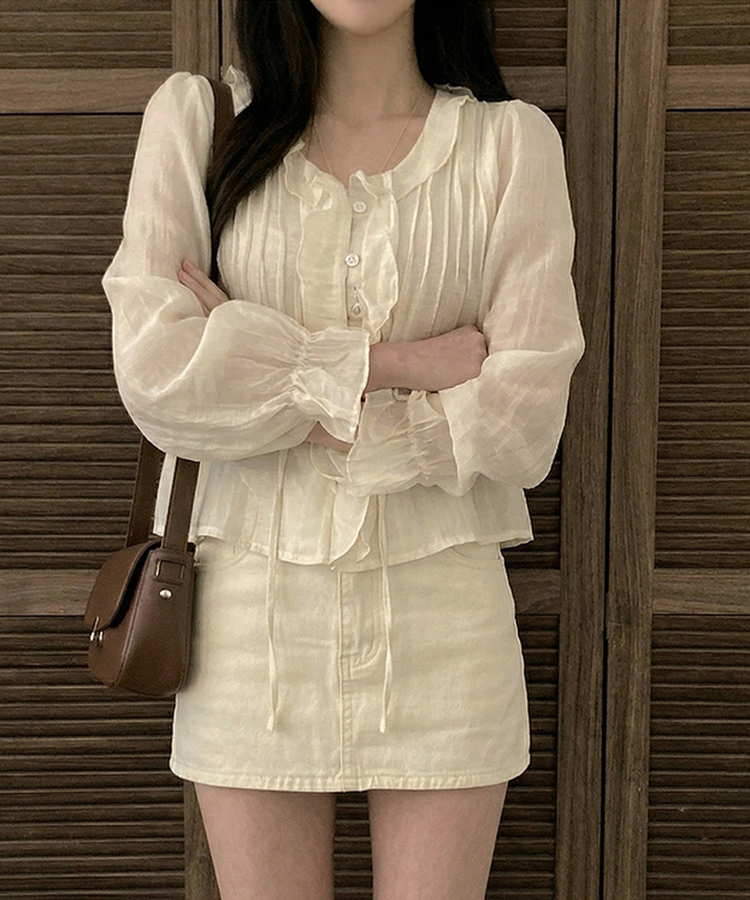 シフォンフリルシースルーブラウス CREAM