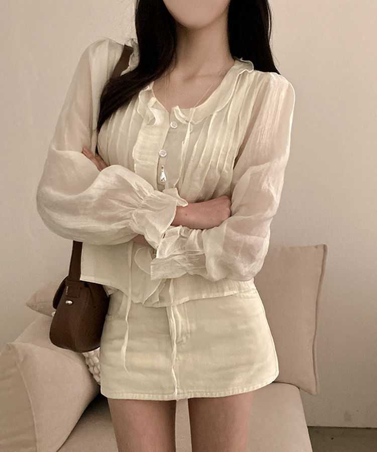 シフォンフリルシースルーブラウス CREAM