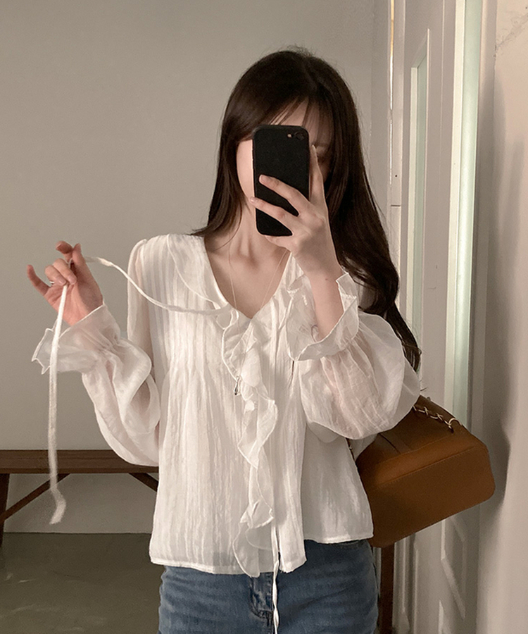 シフォンフリルシースルーブラウス WHITE