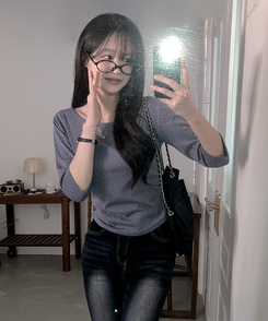 7分丈ドットボートネックTシャツ CHARCOAL